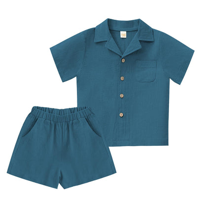 XMWEALTHY Toddler Baby Boy Summer Clothes Color Block Short Sleeve Button-down Shirt Tops + Cotton Pants Outfit Set