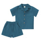 XMWEALTHY Toddler Baby Boy Summer Clothes Color Block Short Sleeve Button-down Shirt Tops + Cotton Pants Outfit Set