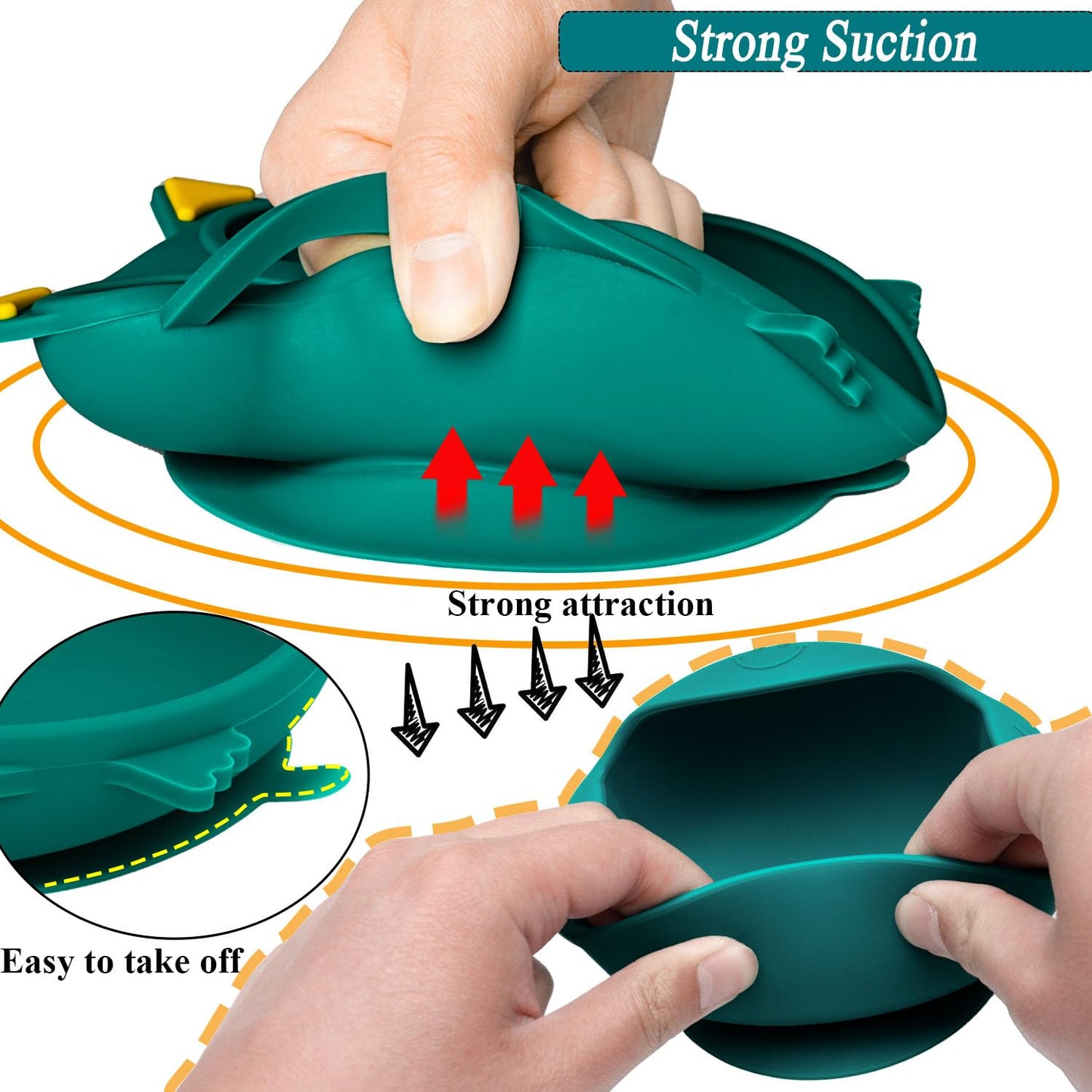 Silicone Suction Plates for Baby Toddler with Spoon Fork set Divided Dinosaurs Plates Self Feeding Training Baby Dinner Plate-Green Dinosaurs Plate Set