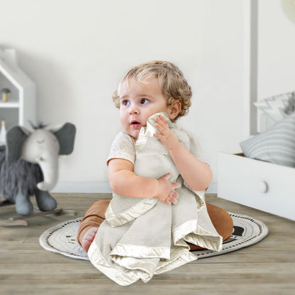 Swaddle Baby Blanket: Waffle Blanket with Satin Strim - Soft Breathable Toddler Blanket for Nursing Cover - Cotton Crib Blanket for Naptime（Cream）