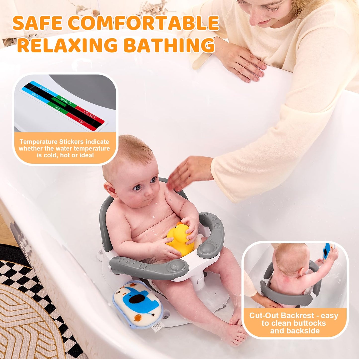 Baby Bath Seat for Babies 6 Months & Up Sitting Up,Infant Bath Seat with Temperature Alert+Open Backrest+on/Off Armrest,Toddler Bath seat Baby Bath Chair for Bathtub,Tub,Sink Pink