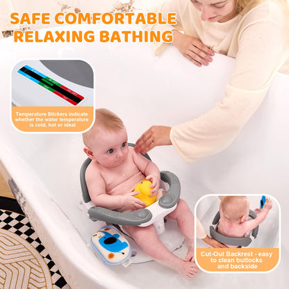Baby Bath Seat for Babies 6 Months & Up Sitting Up,Infant Bath Seat with Temperature Alert+Open Backrest+on/Off Armrest,Toddler Bath seat Baby Bath Chair for Bathtub,Tub,Sink Pink