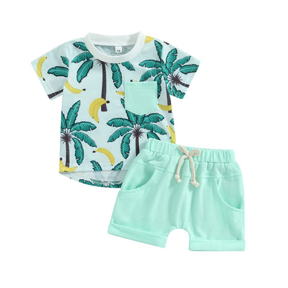 Toddler Baby Boy Summer Clothes Funny Pattren Letter Short Sleeve T Shirt with Shorts 2 Peices Outfits