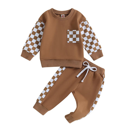 Toddler Baby Boy Fall Winter Outfit Contrast Color Long Sleeve Sweatshirts Stretch Jogger Pants Newborn Clothes Set