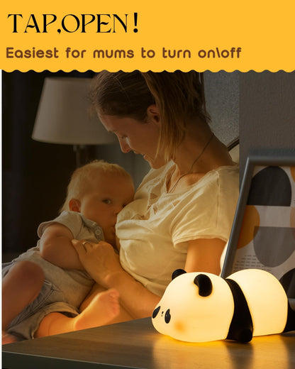 Recolte Panda Night Light for Kids - 3-Level Dimmable, Rechargeable LED Silicone Lamp | Squishy Nursery Light with Timer | Safe Night Light for Baby Room & Toddlers (Gift Box Included)