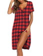 Ekouaer Women's Nightshirt Short Sleeve Button Down Nightgown V-Neck Sleepwear Pajama Dress