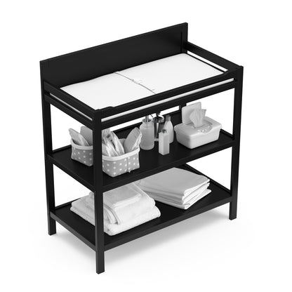 Storkcraft Alpine Changing Table (Black) – GREENGUARD Gold Certified Nursery Changing Table, Includes Water-Resistant Changing Pad, 2 Shelves for Nursery Storage and Organizing