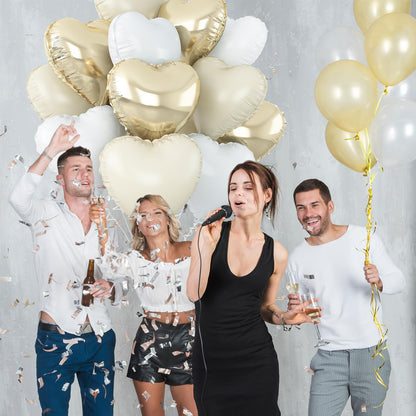 Sage Green Gold Heart Balloons,12Pcs Light Gold Heart Shaped Foil Balloons,18Inch Cream White Helium Mylar Balloon for Baby Shower Birthday Anniversary Wedding Party Decorations