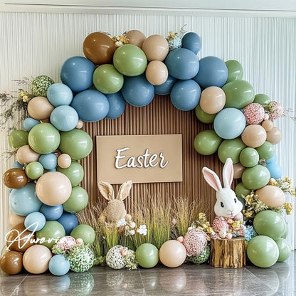 Blue Green Brown Balloon Garland Double Stuffed Dusty Blue Sage Green Balloons Olive White Sand Latex Balloon Arch Kit for Bear Baby Shower Birthday Woodland Wild One Party Decorations