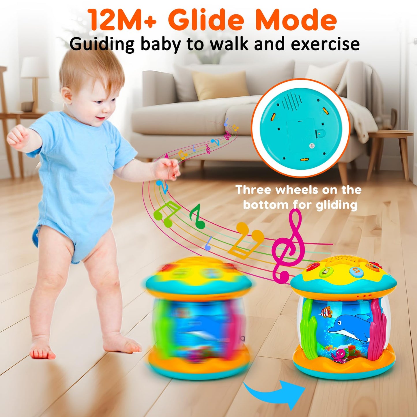 Baby Musical Toys 0-6 6-12 Months Rotating Projector Light Up Infant Tummy Time Toys 0-3-6 Months Sensory Toddler Toy Age 1-2-4 New Birthday Gifts for 1 Year Old Girl Boy Learning &Education Toy