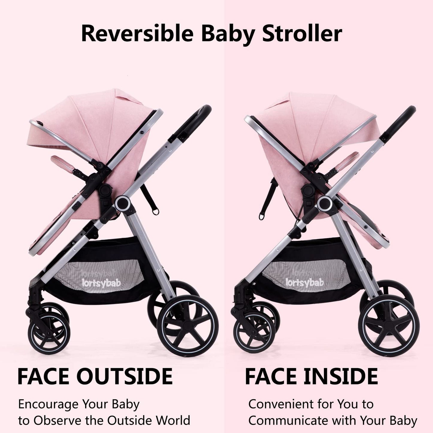 2-in-1 Baby Stroller with Bassinet Mode - Folding Infant Newborn Pram Stroller with Reversible Seat - Toddler Strollers for 0-36 Months Old Babies (Beige)