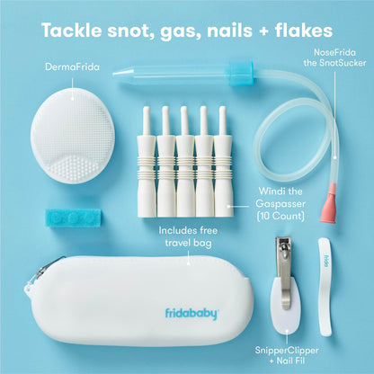 Frida Baby Ultimate Baby Kit | Baby Essentials Gift Set Includes Wellness, Sick Day, Gas Relief Essentials, Grooming Tools & Teething Toys