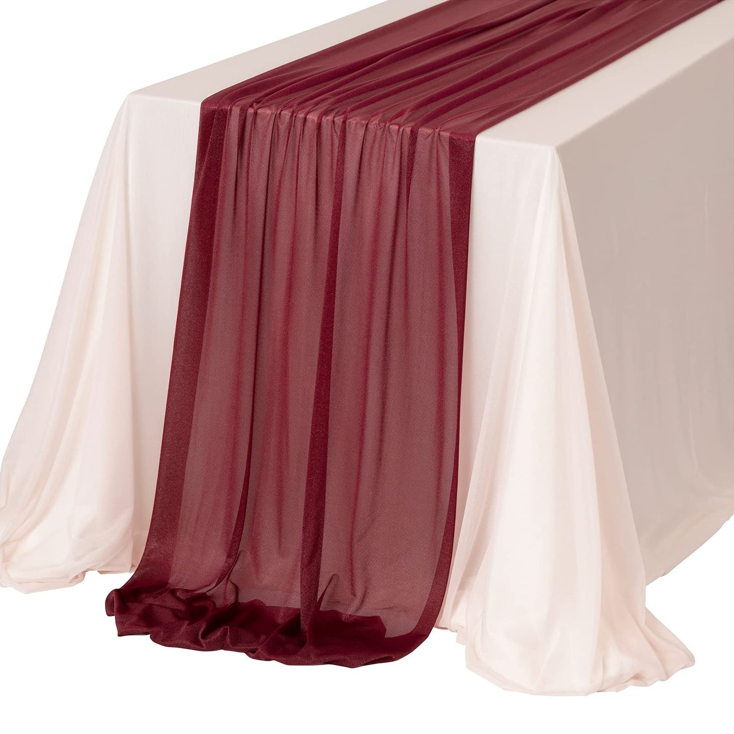 Ling's Moment Sheer Chiffon Table Cloth & Runner Set for 3x4ft Rectangle Table Decor in Dusty Rose & Blush for Wedding Reception and Parties