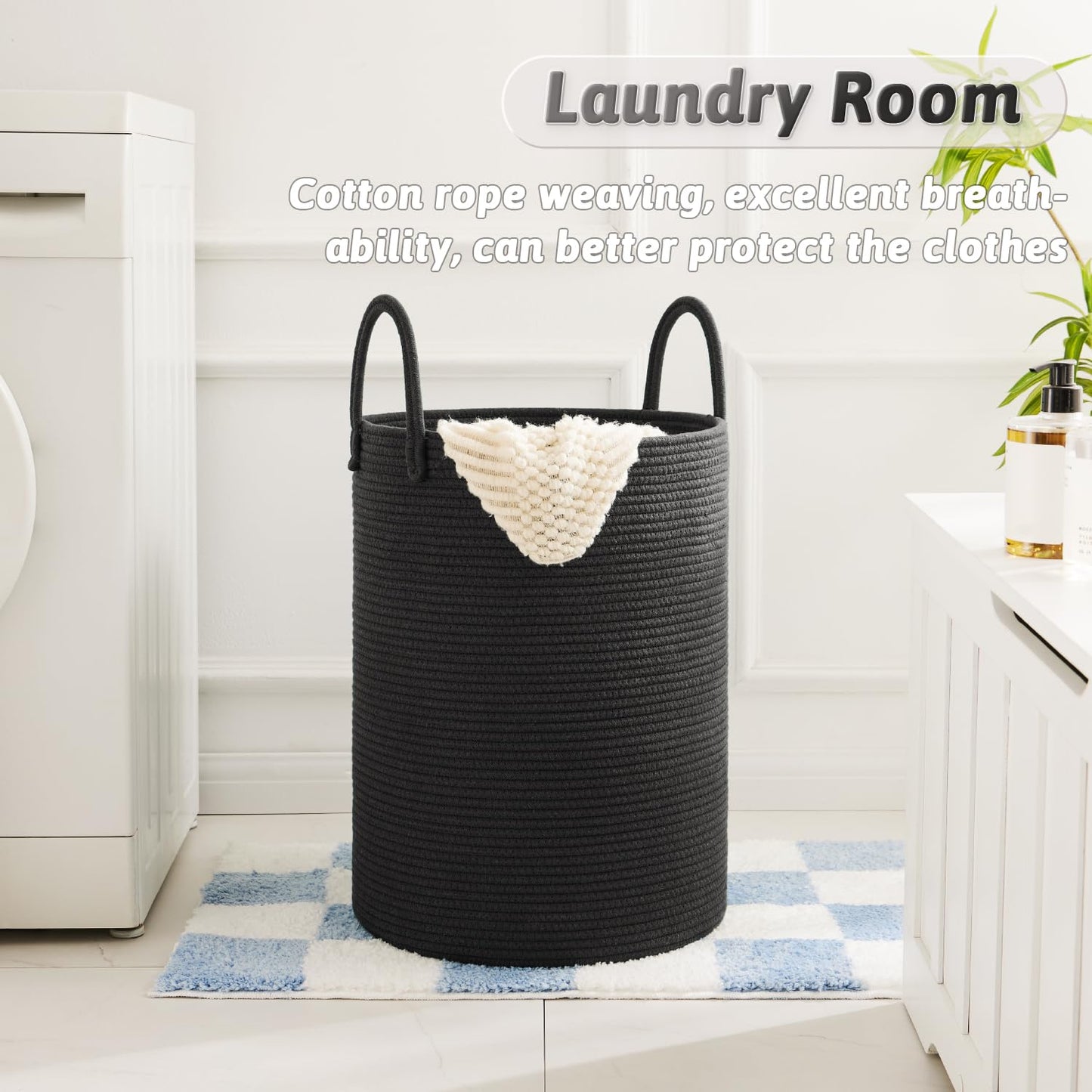 Laundry Basket,Woven Cotton Rope Laundry Hamper,60L for Decor Storage of Dirty Clothes,Toys and Blankets in Bathroom,Baby Room and Living Room