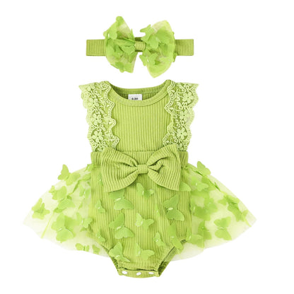 Baby Girl Summer Clothes Cute Newborn Girl Outfits Sleeveless Lace One Piece Romper + Headband 2pcs set 0-12 Months