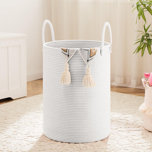 Laundry Basket,Woven Cotton Rope Laundry Hamper,60L for Decor Storage of Dirty Clothes,Toys and Blankets in Bathroom,Baby Room and Living Room