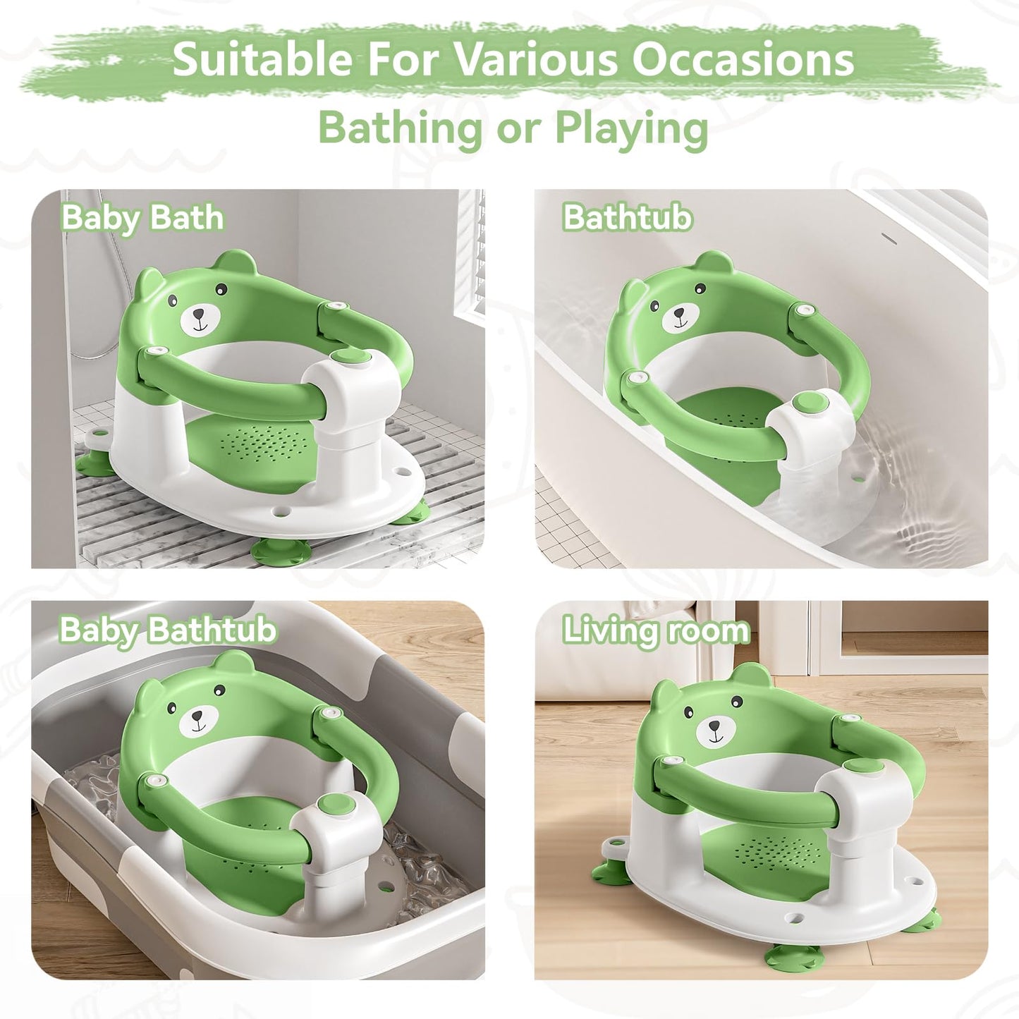 Baby Bath Seat for Babies 6 Months & Up, Toddler Bath Seats for Babies Sitting Up, Non-Slip Infant Bath Tub Chair with 4 Suction Cups & Soft Cushion for Shower, Compact Toddler Bathtub Seat, Pink