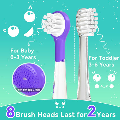 SEAGO Kids Electric Toothbrushes Rechargeable, Toddler Electric Toothbrush with Magnetic Charging, LED Observing Light, 8 Toothbrush Heads for Ages 2-4-6 Boys Girls (Pink)