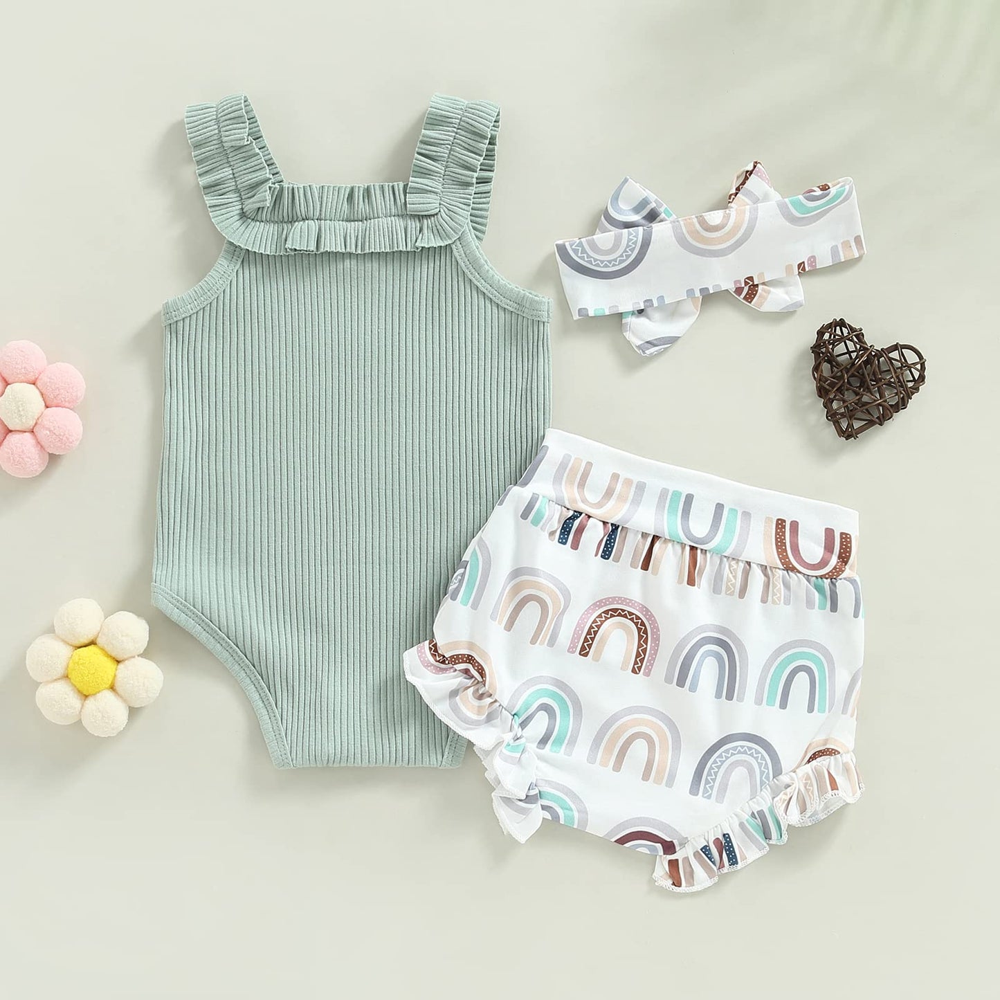 Murnouche Newborn Baby Girl Summer Clothes Sleeveless Floral Top Ribbed Shorts Boho Outfit Set