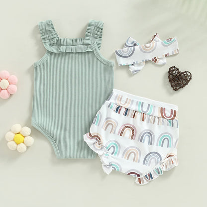 Murnouche Newborn Baby Girl Summer Clothes Sleeveless Floral Top Ribbed Shorts Boho Outfit Set