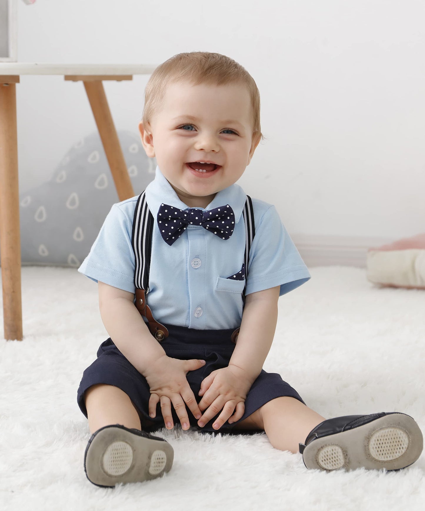 YUEMION Infant Baby Boy Clothes Gentleman Outfits Suits Summer Short Sleeve Bowtie Bodysuit Shirts + Suspender Shorts(0-24M)