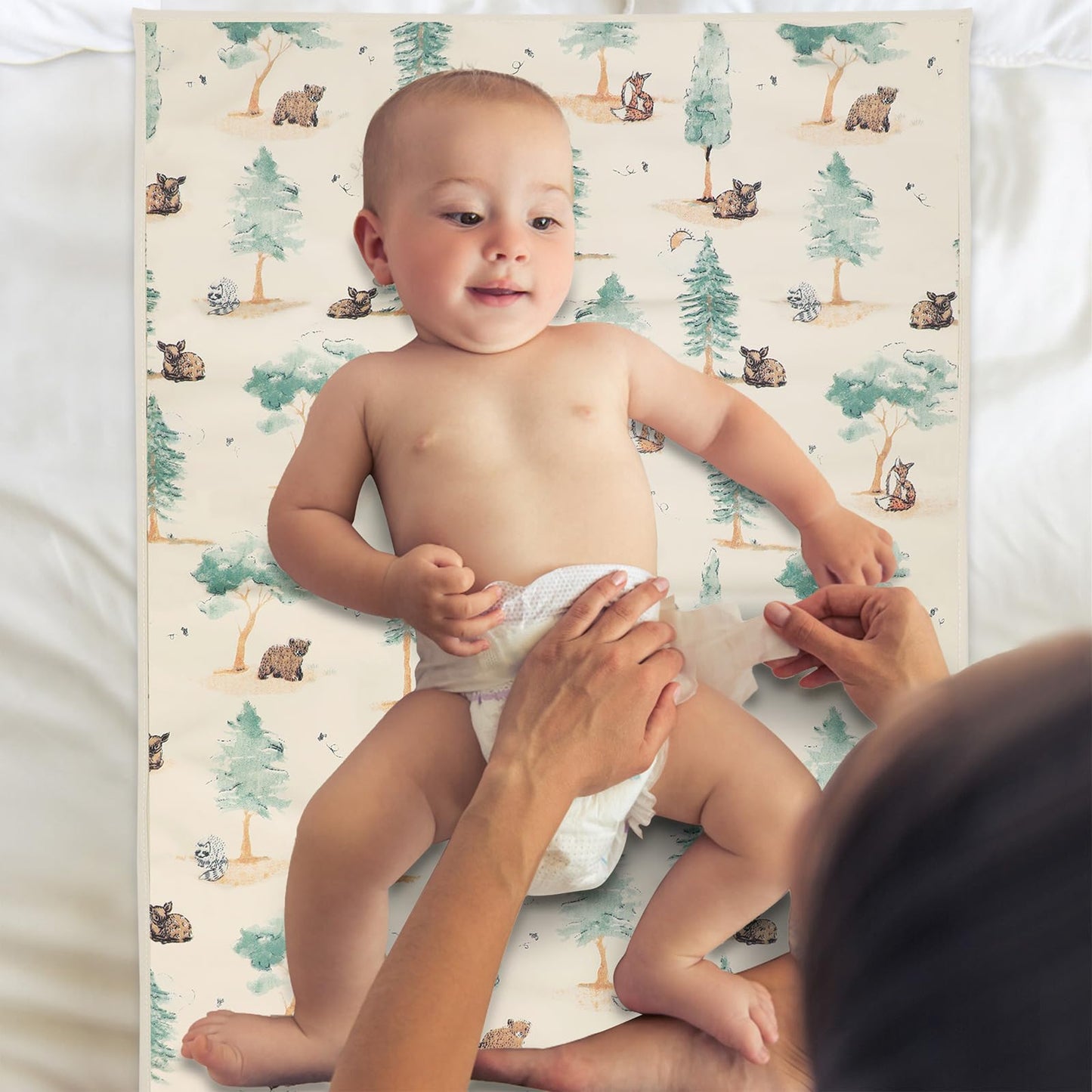 Vegan Leather Baby Changing Mat - Wipeable Portable Changing Pad, Foldable Travel Changing Mat for Baby, Newborns Toddlers Shower Gifts (Flower,20"*28")