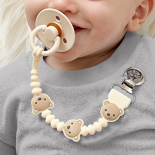 Itzy Ritzy Silicone Pacifier Clip; 100% Food Grade Silicone Pacifier Strap with Clip Keeps Pacifiers, Teethers & Small Toys in Place; Features One-Piece Design, Bear Character & Silicone Cord (Bear)