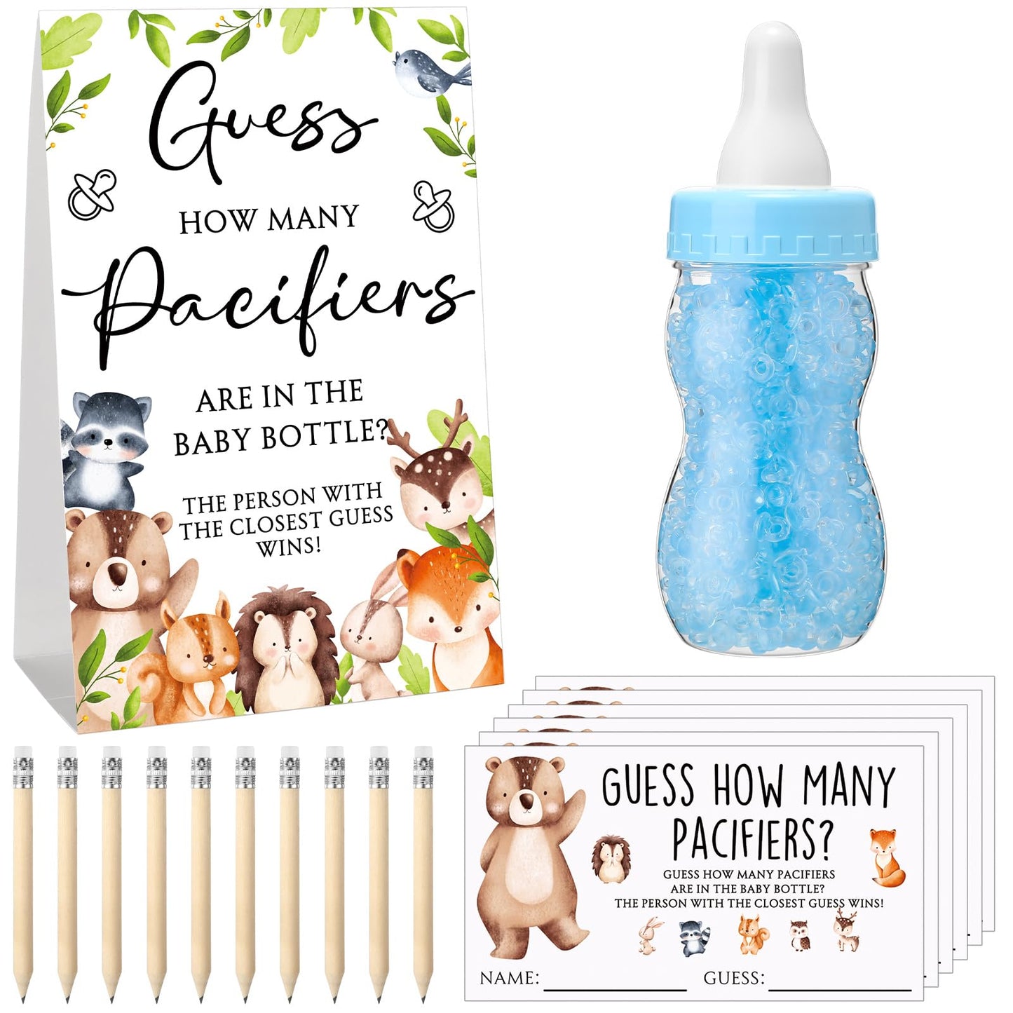 Roowest 512 Pcs Baby Shower Games Guess How Many Pacifiers Sign 100 Small Guessing Games 10 HB Pencils 750ml Milk Bottle 400 Acrylic Pacifiers Decoration for Guest Gender Reveal(Pink,Bear)