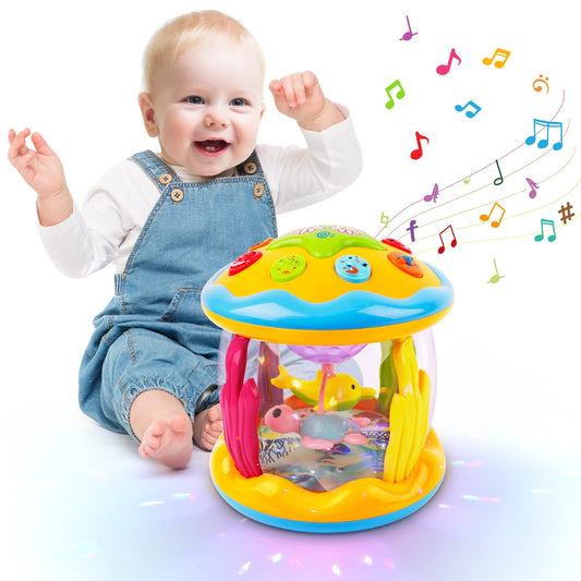 M SANMERSEN Baby Girl Toys 6-12 Months - Babies Ocean Rotating Projector Light Up Musical Toys for 12-18 Months Crawling Learning Tummy Time 1 2 Years Old Infant Boys Girls Gifts - Pink