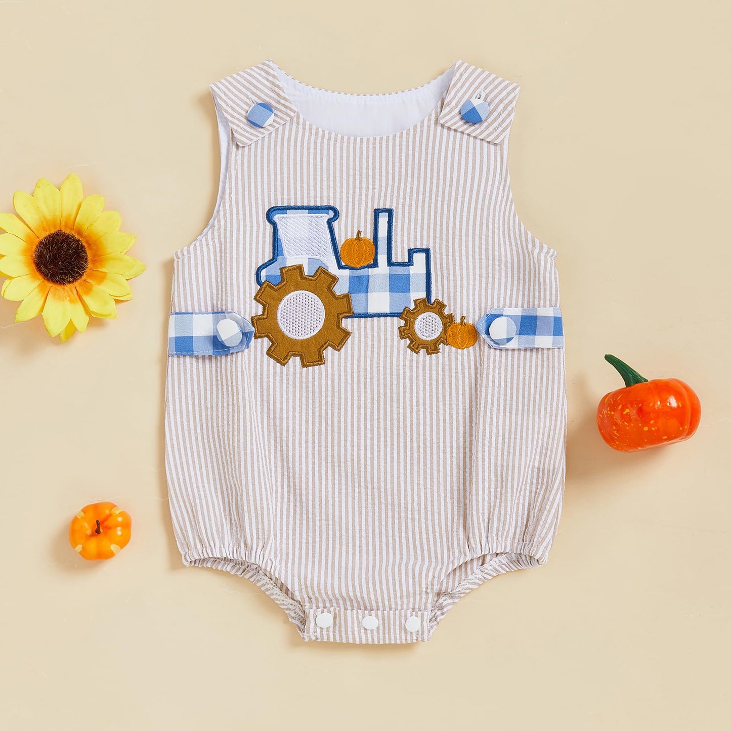 Halloween Baby Clothes Newborn Boy Tractor Pumpkin Onesie Infant Sleeveless Romper Toddler Bodysuit Cute Outfit