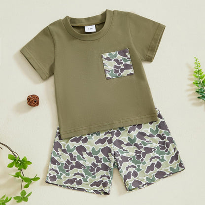 Karwuiio Toddler Baby Boy Summer Outfit Short Sleeve T-Shirt Tops Elastic Waist Shorts Set Baby Boys Clothes