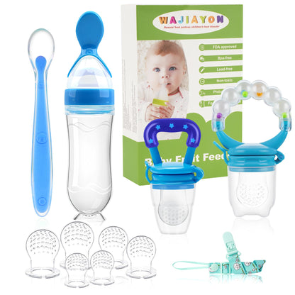 Food Feeder for Baby, Fruit Feeder Pacifier (3 Pcs) with 6 Different Sized Silicone Pacifiers 1 PCS Silicone Baby Food Dispensing Spoon 90ML with 1 PC Baby Spoons 1 PC Pacifier Clip Baby Feeding Set