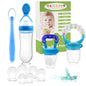 Food Feeder for Baby, Fruit Feeder Pacifier (3 Pcs) with 6 Different Sized Silicone Pacifiers 1 PCS Silicone Baby Food Dispensing Spoon 90ML with 1 PC Baby Spoons 1 PC Pacifier Clip Baby Feeding Set