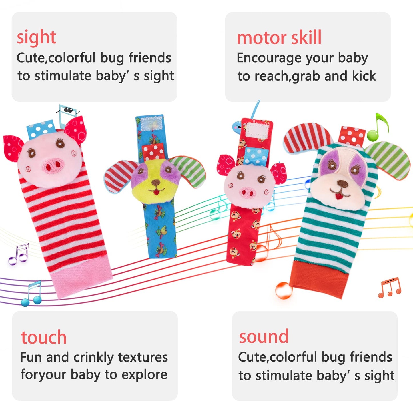 Baby Wrist Rattle Socks and Foot Finder Set Baby Rattles Toys for 0-12 Month, Infant Girl Boy Toys for Babies 3-6 Months, Newborn Hand & Foot Toys for 0 to 9 Months, Baby Easter Gifts