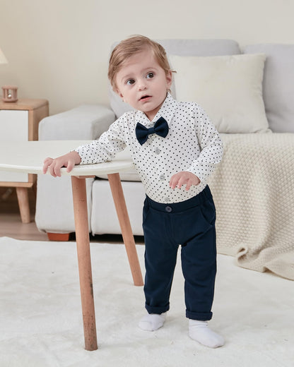 YALLET Baby Boy Clothes Suit 0-24 Months Infant Gentleman Outfits Formal Dress Shirt+Bowtie+Vest+Pants Set Baby Wedding Suits