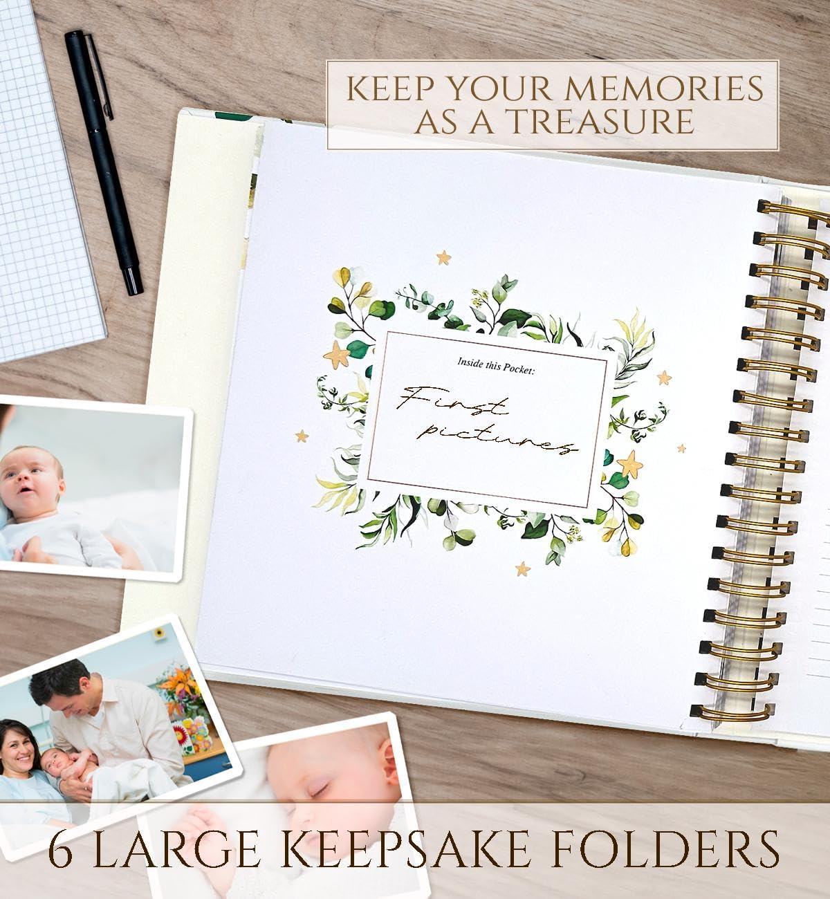 Modern Baby Memory Book Gender Neutral with Ample Photo Space, First 5 Year Journal Baby Book Keepsake with Spacious Pregnancy Section, Scrapbook Baby Photo Albums, Ideal for Baby Shower Gifts