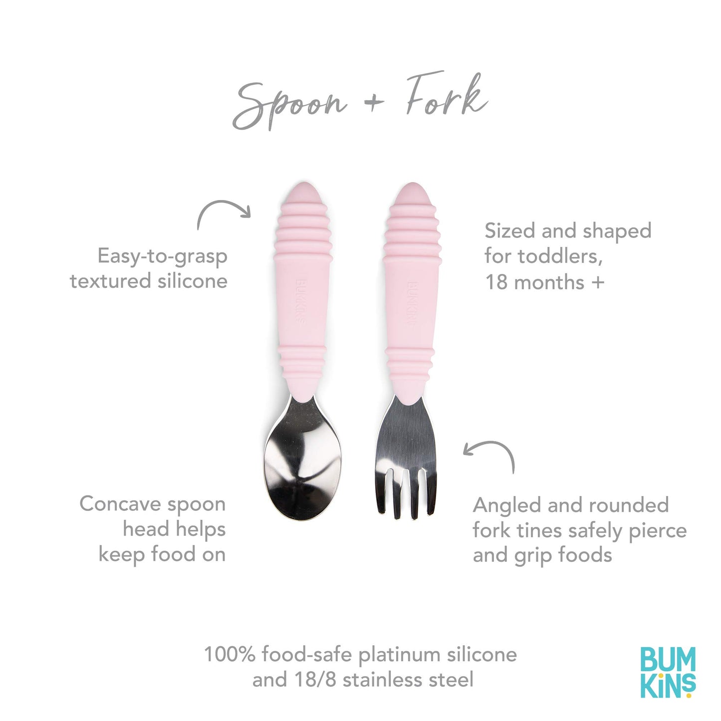 Bumkins Disney Baby Utensils Set, Chewtensils Silicone Spoons for Dipping, Self-Feeding, Baby Led Weaning, Trainer Learning, First Stage Eating, Soft Fork and Spoon, Babies 6 Months, Minnie Mouse