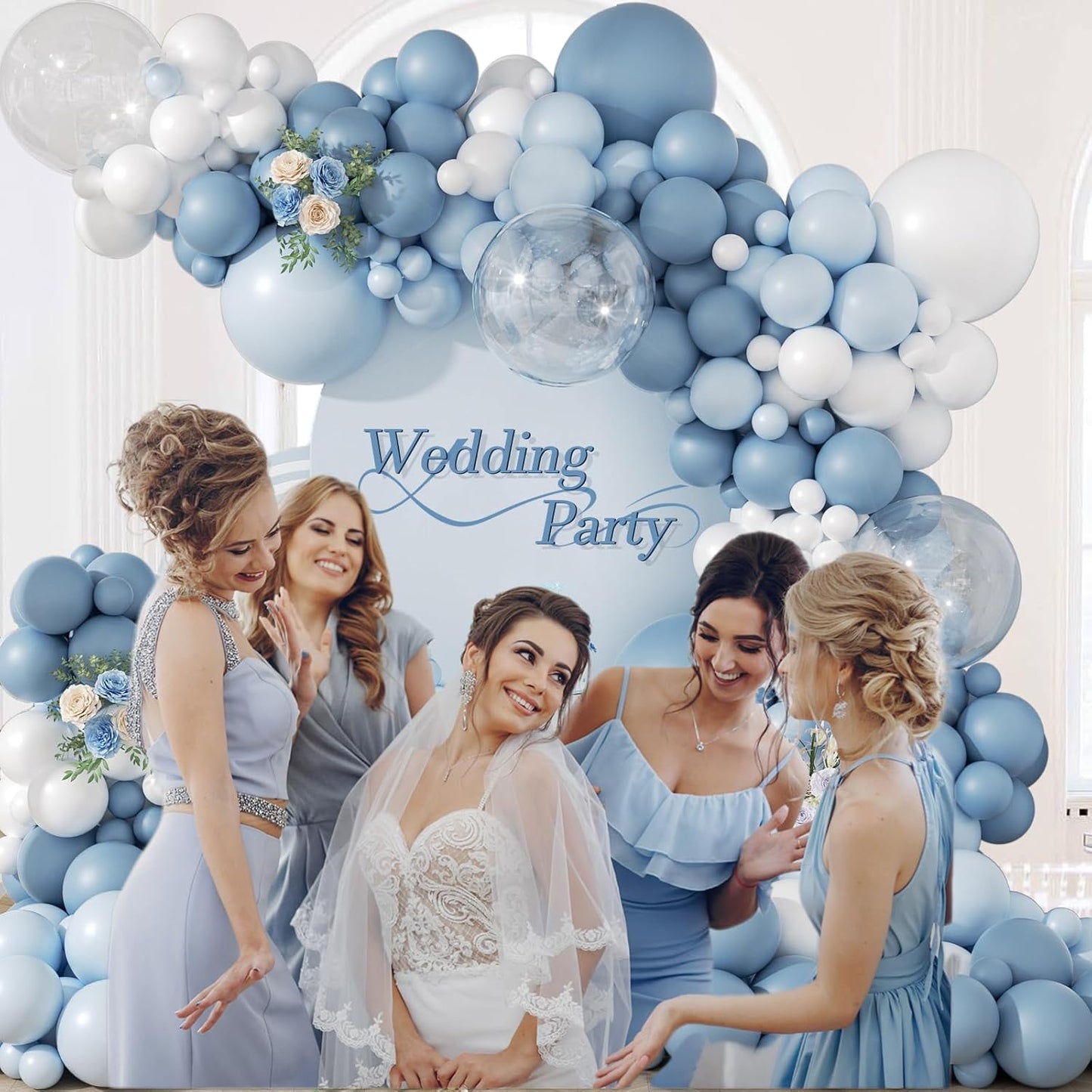 119pcs Dusty Blue Balloon Arch Garland Kit, Blue & White Balloon Arch Kit with Dusty Blue, Pastel Blue, White Clear Balloons for Bridal, Baby Shower Party Decorations