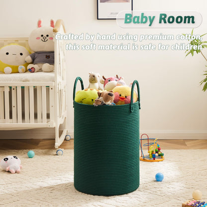 Laundry Basket,Woven Cotton Rope Laundry Hamper,60L for Decor Storage of Dirty Clothes,Toys and Blankets in Bathroom,Baby Room and Living Room