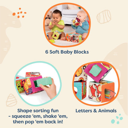 B. Toys Soft Fabric Building Blocks for Toddlers - Educational Alphabet Blocks with Textured Shapes - Stack & Play ABC Blocks for 6 Months+