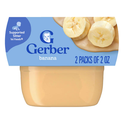 Gerber 1st Foods Baby Food Banana Puree, Natural & Non-GMO, 2 Ounce Tubs, 2-Pack (Pack of 8)
