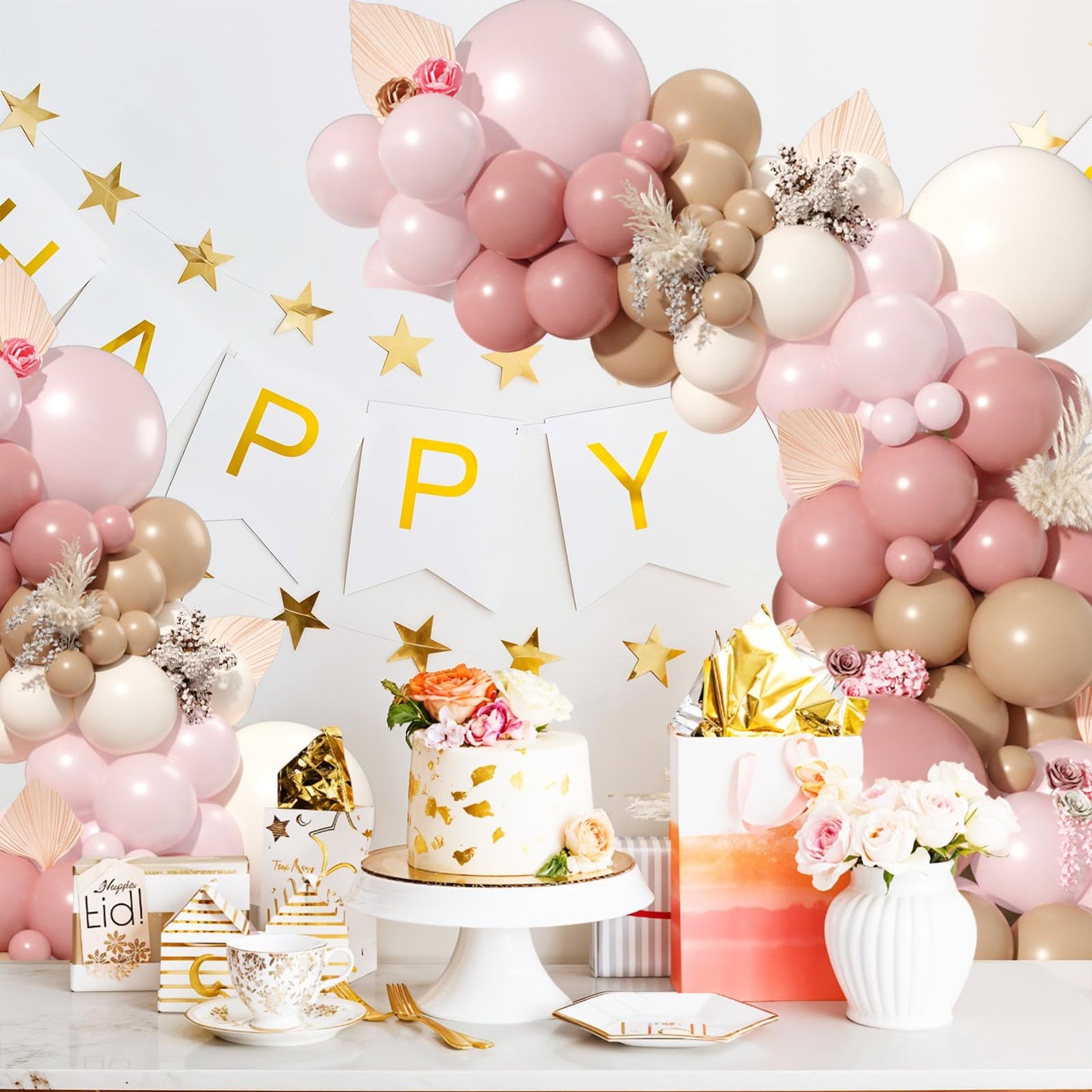 Dusty Pink Brown Balloon Arch Kit, Double Stuffed Blush Brown Cream Beige Nude Tan Pink Balloons Boho Balloon Garland Kit for Birthday Baby Shower Wedding Bridal Shower Gender Reveal Party Decoration