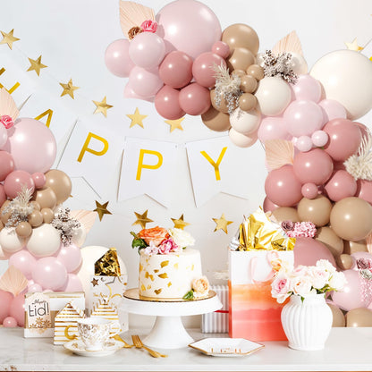 Dusty Pink Brown Balloon Arch Kit, Double Stuffed Blush Brown Cream Beige Nude Tan Pink Balloons Boho Balloon Garland Kit for Birthday Baby Shower Wedding Bridal Shower Gender Reveal Party Decoration