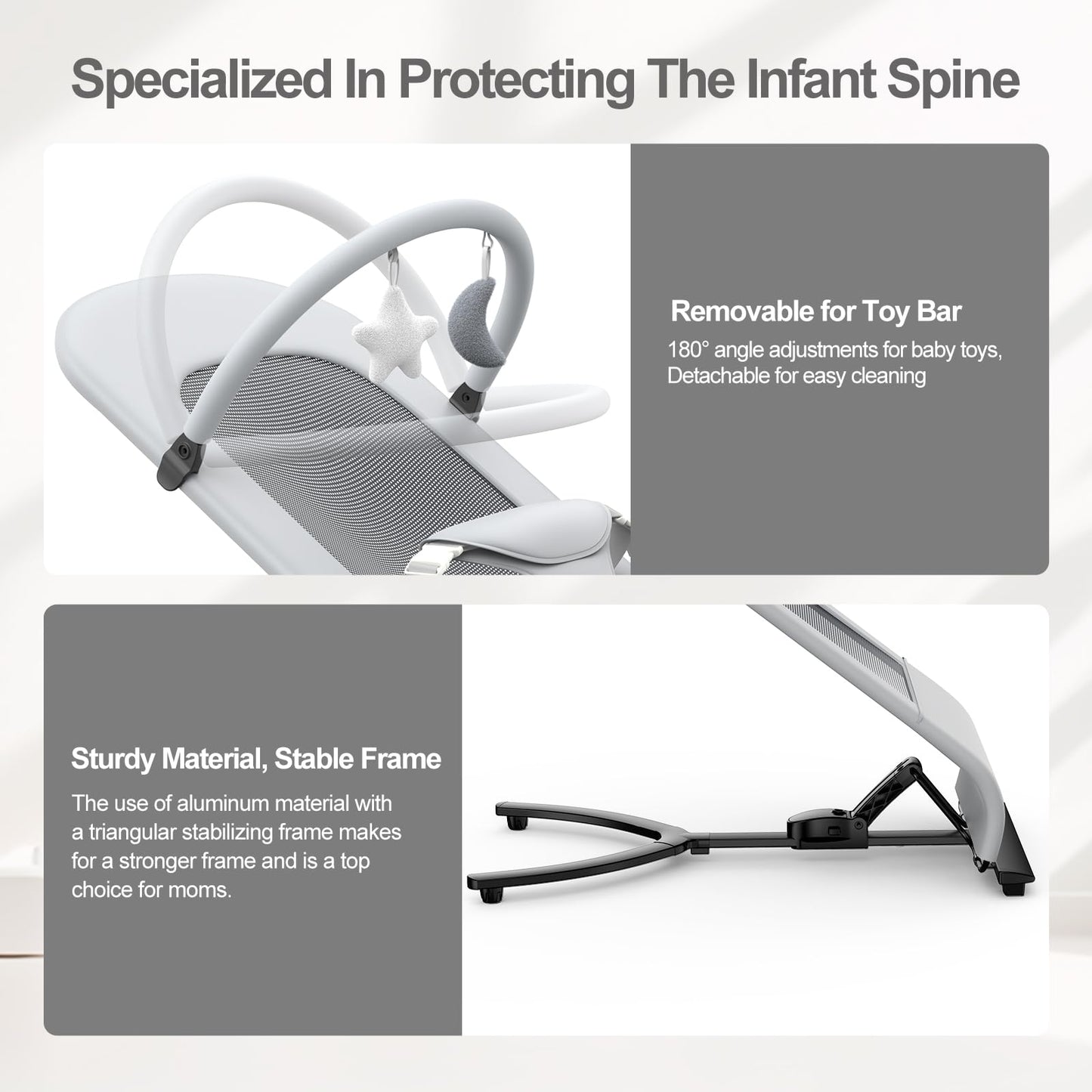 3-in-1 Portable Baby Bouncer & Rocker Chair for Newborn to Toddler - 4 Adjustable Recline Positions, Breathable Cotton Fabric, Natural Vibration, Supports Up to 33 lbs (Oatmeal Khaki)