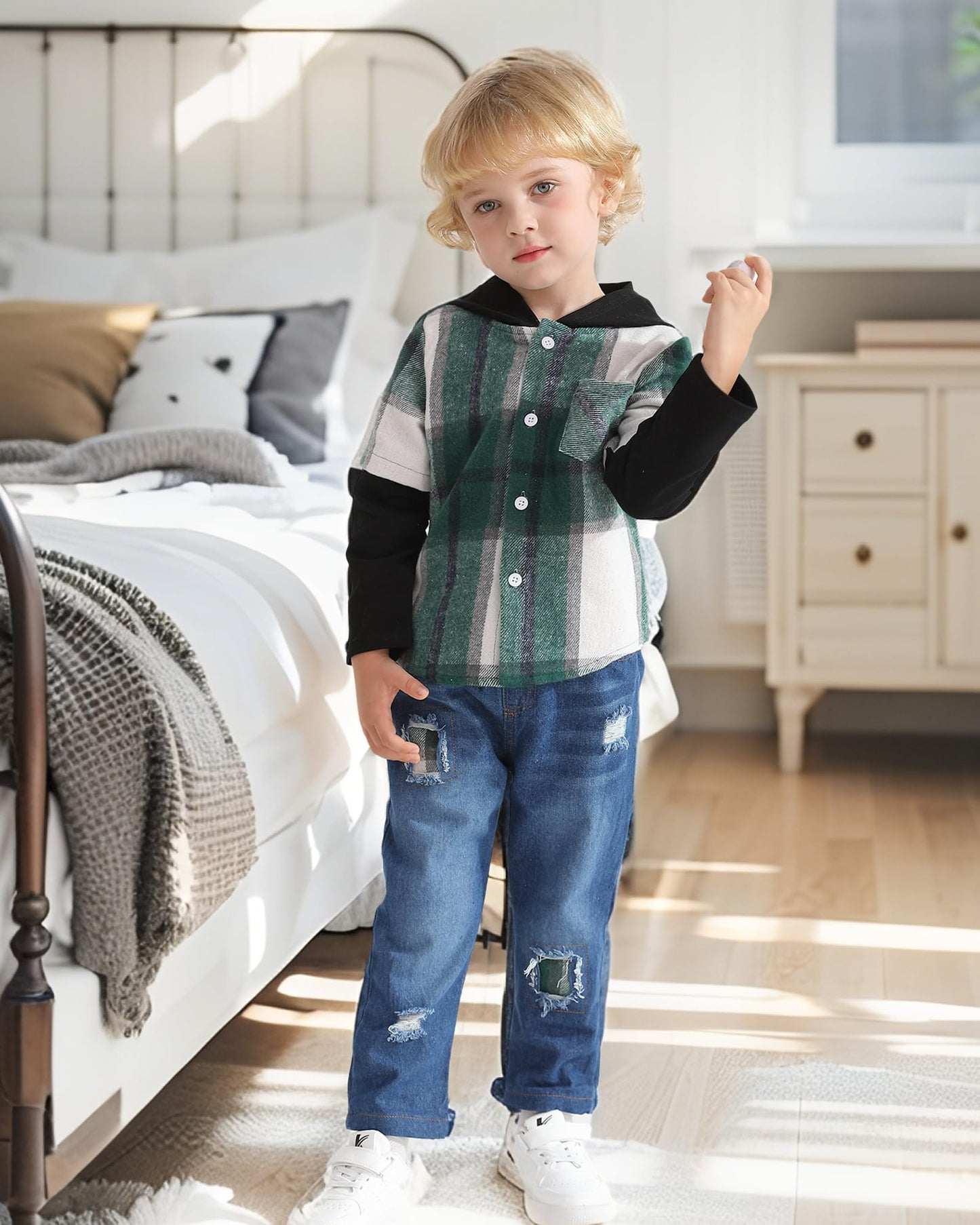 NZRVAWS Baby Boy Clothes Toddler Outfit Infant 6 12 18 24 Months2 3 4T Sweatsuit Ripped Jeans Fall Winter Clothing