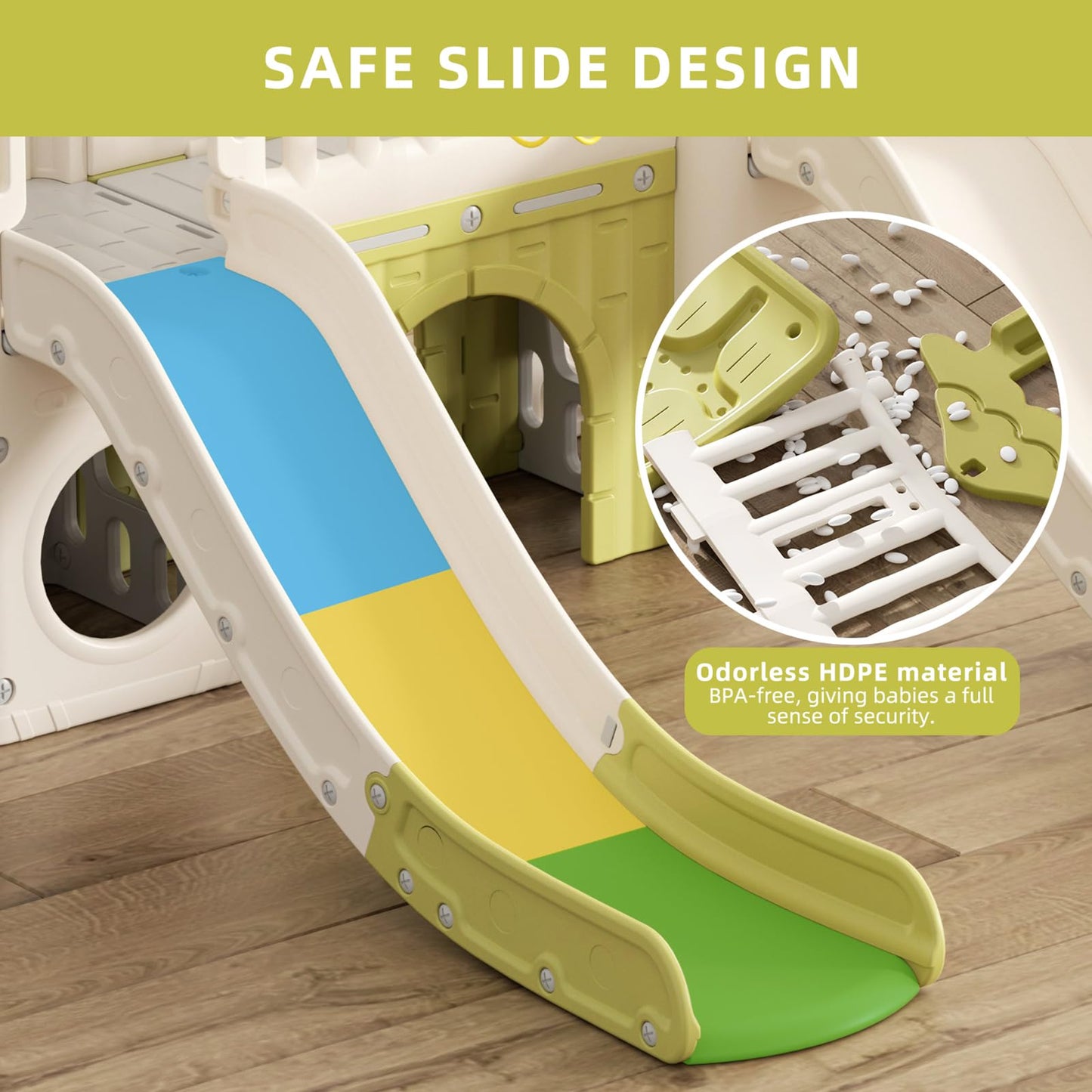 KORIMEFA 10-in-1 Toddler Slide, Kid Double Slide for Toddlers Age 1-3, Basketball Hoop, and Telescope, Indoor Outdoor Slide Toddler Playset Toddler Playground, Forest Themed Brown