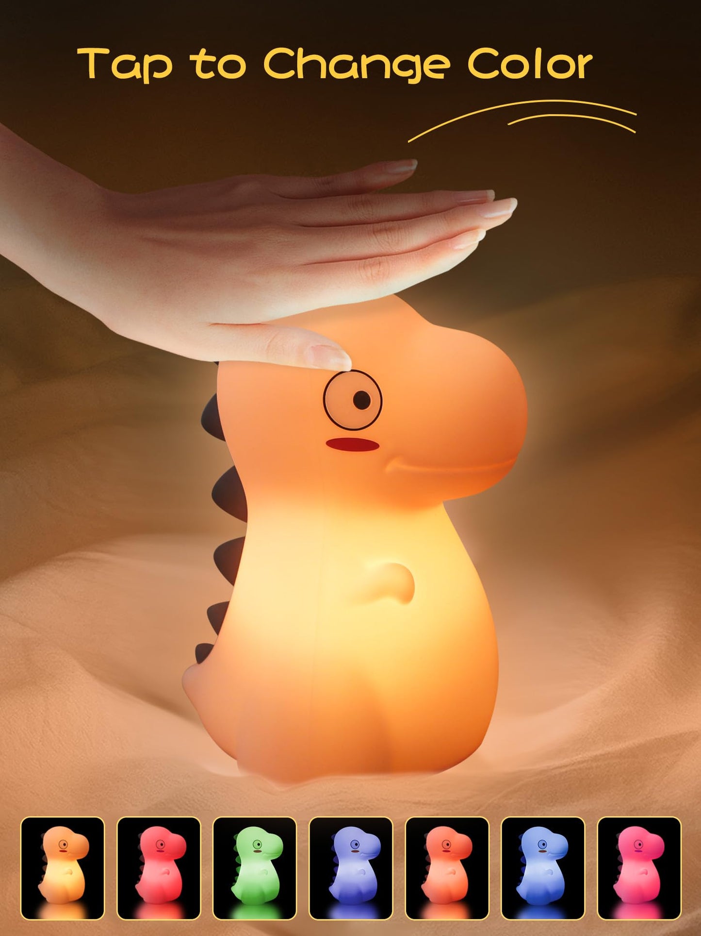 VSATEN Cute Dinosaur Night Light with 7 Color Changing, Touch Lamp Silicone Baby Night Light, Rechargeable Bedside Nursery Lamp for Breastfeeding, Gift for Boys & Girls, Pink