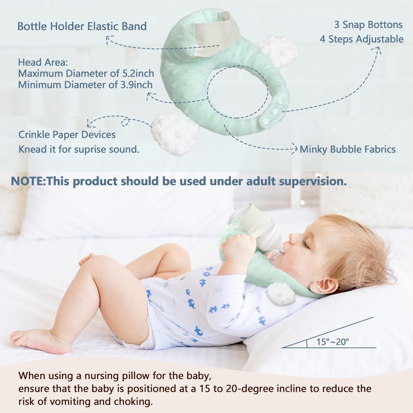 Baby Bottle Holder,Bottle Holder for Baby self Feeding,Baby Bottle Holder Hands Free Feeding,Newborn Bottle Holder,Twin Baby Feeding Pillow,Newborn Essentials (Minty Green）