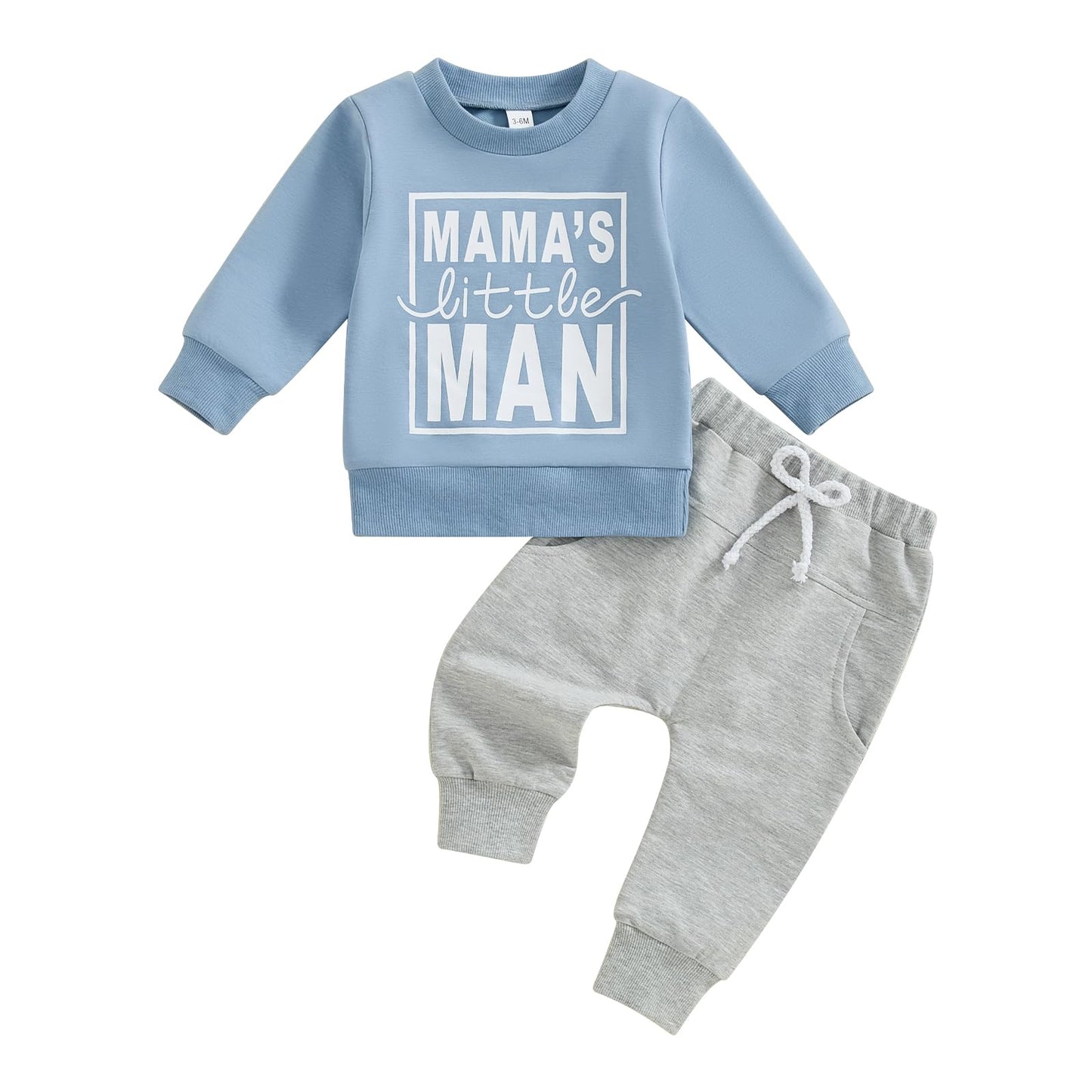 Toddler Baby Boy Sweatshirt Outfit Mamas Little Man Long Sleeve Shirt Jogger Pants Fall Outfits Winter Clothes Set