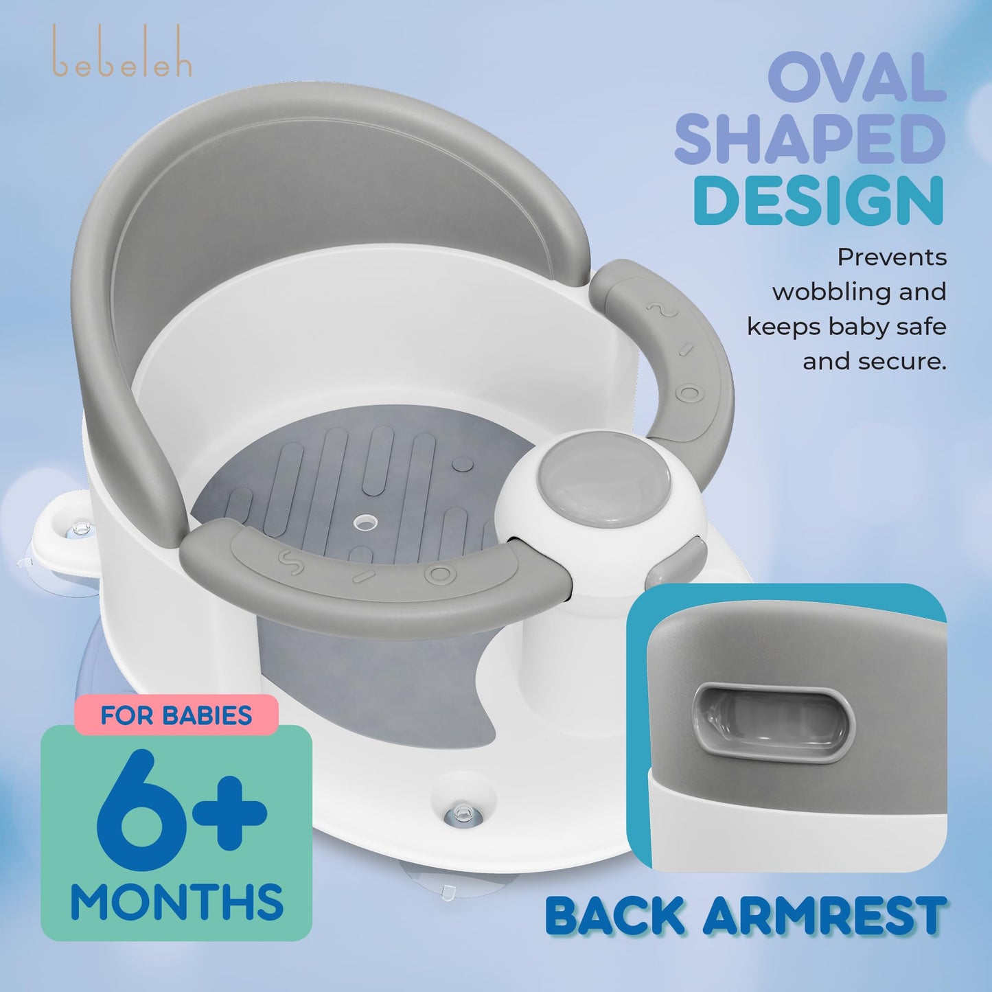 BEBELEH™ Baby Bath Seat for Babies 6 Months & Up - Safe Infant and Toddler Baby Bathtub Seat for Sitting Up - Baby Bath Tub Baby Tub Seat for Shower (Pink)